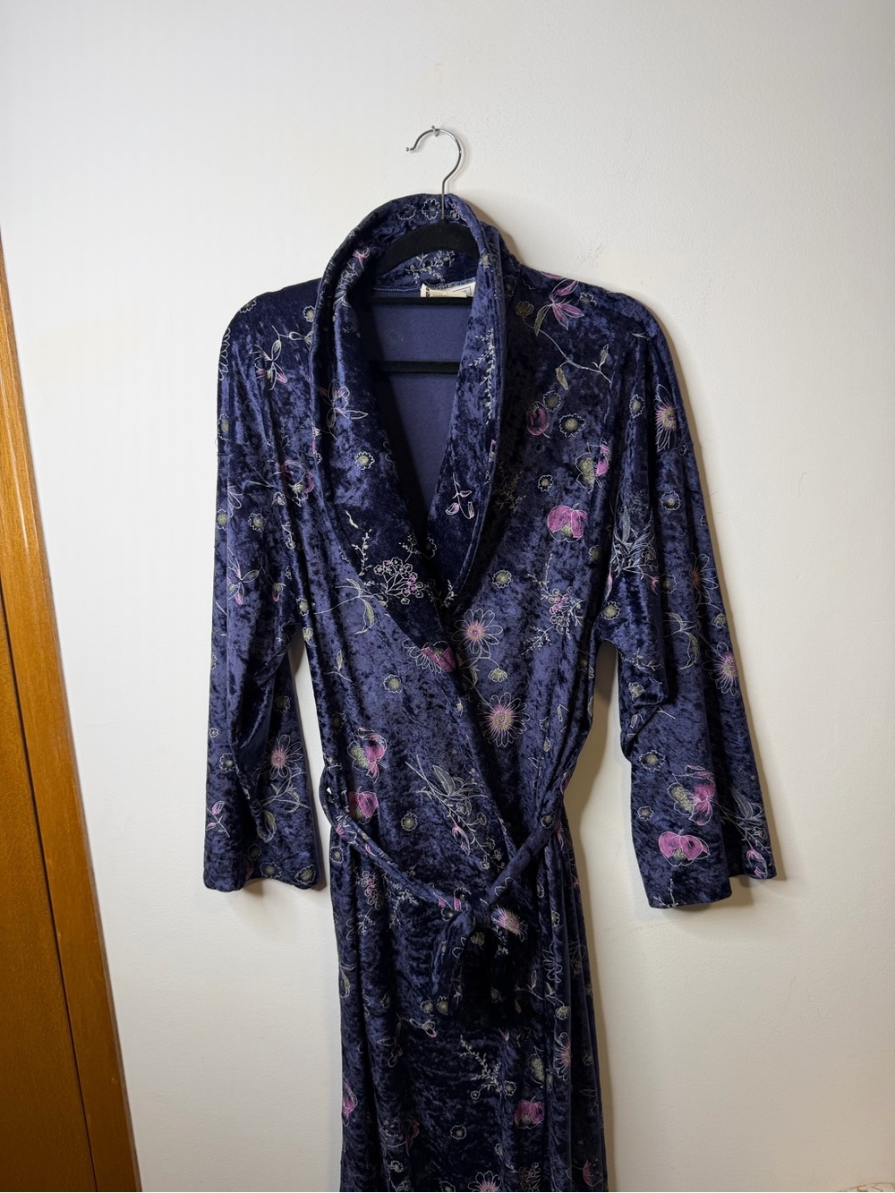 Vintage 90s Tradition Crushed Velvet Floral Robe Dressing Gown XL - Picture 6 of 9